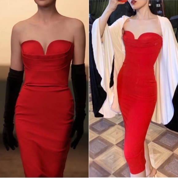 NWT Alex Perry Red Darcy Draped Bustier Sweetheart Midi Dress Size 6 - Picture 3 of 12